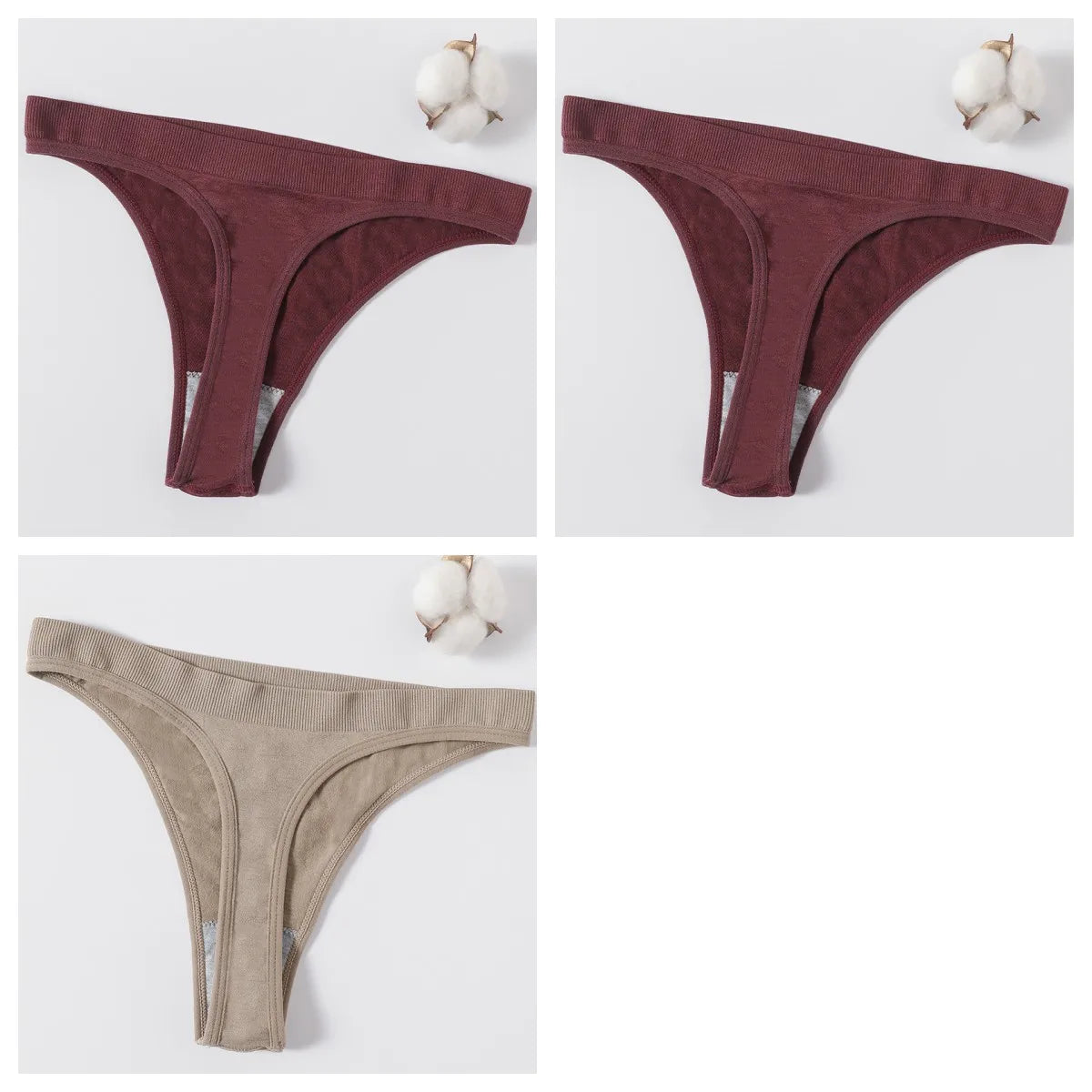 3Pcs/Set Women Brazilian Panties Low-Rise Thong Comfort T-back Underwear Sexy Lingerie High-Stretch G-string Multi Color M-XL