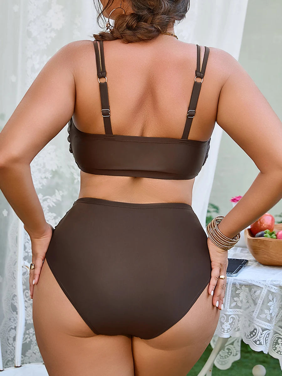 2026 Large Plus Big Size Swimsuit Women Solid Push Up Bikinis High Waist Strappy Swimwear Female Bathing Swimming Swim Suit 5XL
