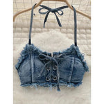 Bathing Suit Women Sexy Denim Suits Bikini Set Lace Up Drawstring Beachwear 2025 Solid Summer Vintage Two-pieces Swimwear