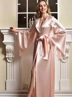 Maxi Bridal Robe Floor Length Wedding Kimono Satin Bachelorette Party Dressing Gown Boudoir Robe Gift for Friend Sexy Long Dress