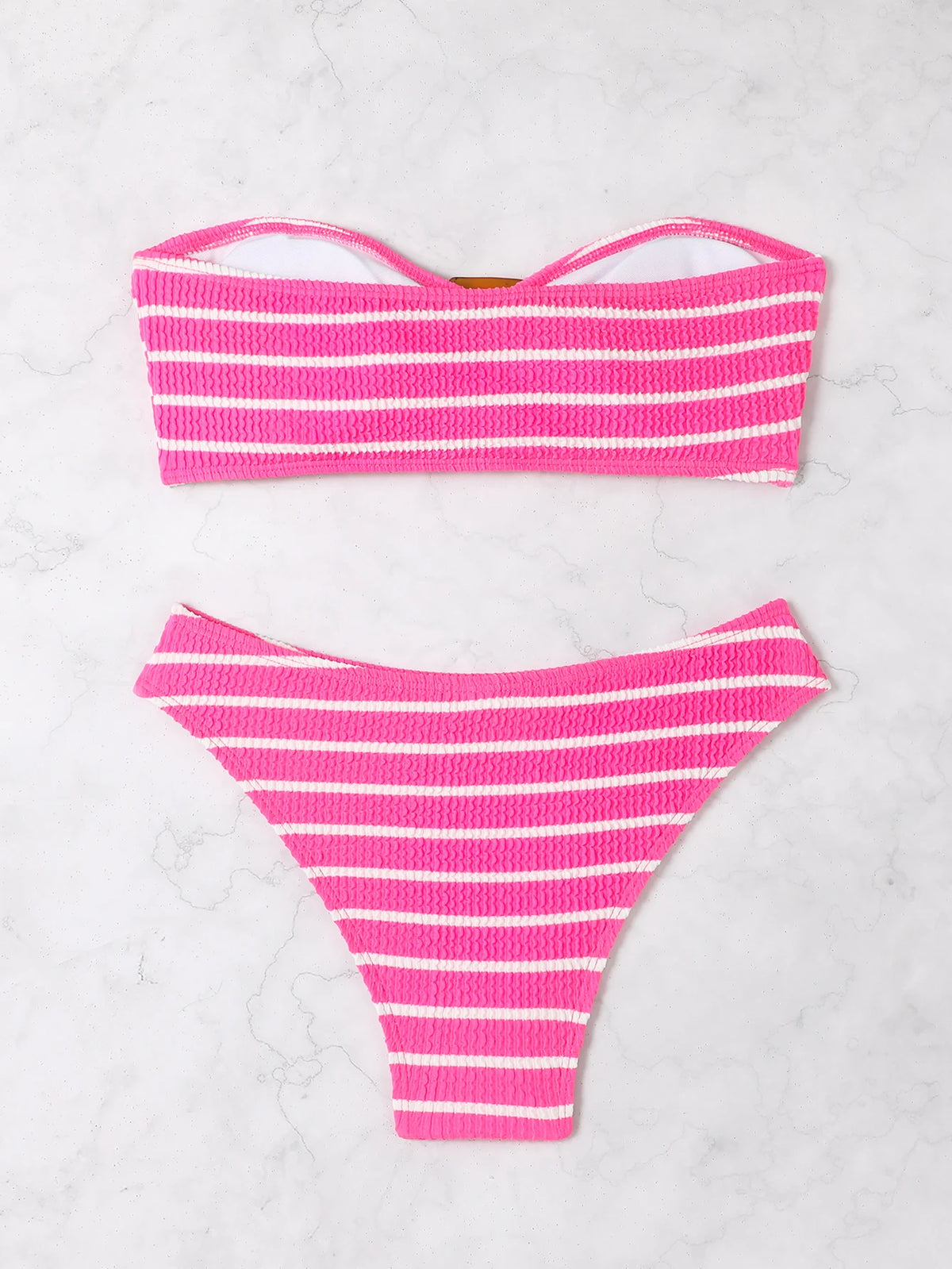 Striped Textured Bandeau Bikinis 2025 Women Sexy Swimsuit Push Up Swimwear Female Bathing Suit Swimming Summer Beachwear