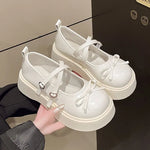 Women Bow Mary Jane Shoes Patent Leather Cross Strap Heart Buckle Chunky Platform Round Toe Sweet Lolita Casual Dress Shoes