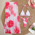 10 Color Flowers Halter Bikini Female Swimsuit Women Swimwear Three-pieces Bikini set With Skirt Bather Bathing Suit Swim V6637C