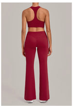 Breathable Stretch Yoga Sets Women Quick Drying Shockproof Sports Bra High Waist Bell Bottom Pants Gym Two-piece Fitness Suit