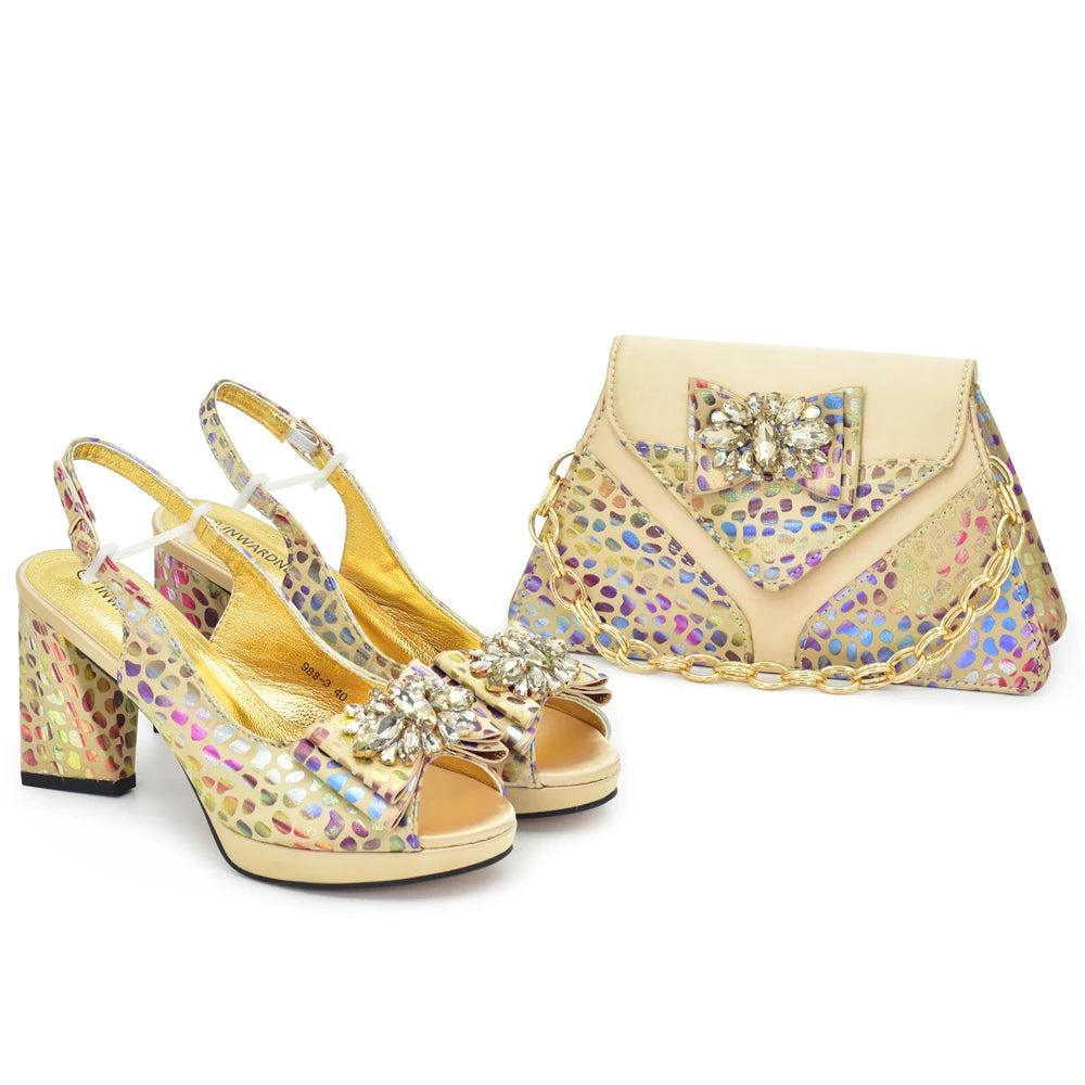 doershow beautiful Italian Shoes And Bag Sets For Evening Party With Stones Italian Leather Handbags Match Bags! HC1-1