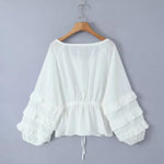 Foridol Tie Up Ruffles Lantern Sleeve White Blouse Women Spring Fashion Pelpum Top 2025 Summer O Neck Beach Casual Chic Blusa