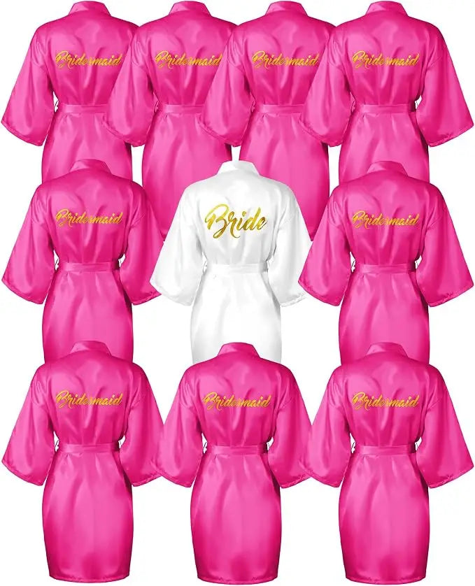 Bridesmaid Robes Satin Bridal Party Embroidered Bride Design, Kimono Sleeves, Smooth Satin Feel, for Getting Ready Photos, Brida