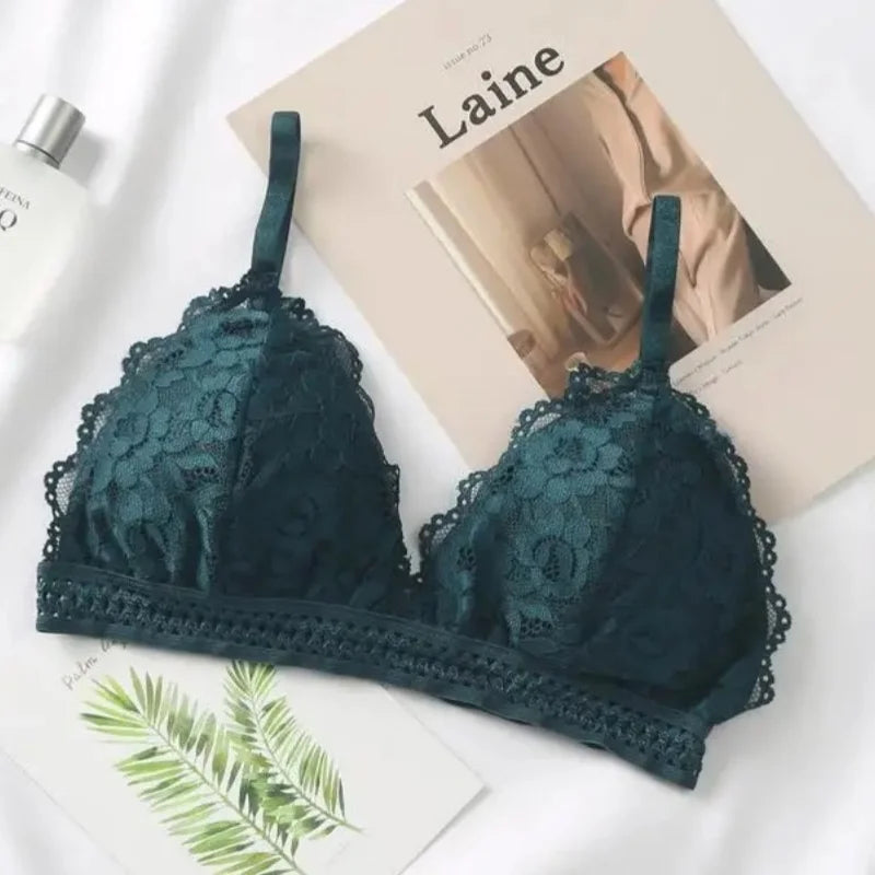 Women Lace Bralette Wirefree Sexy Lingerie Female Solid Color Brassiere Wireless Underwear V-Neck Push Up Bras For Women