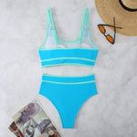 Women's High Waisted Bikini Sets 2026 Sporty Two Piece Swimsuits Color Block Cheeky High Cut Bathing Suits Summer Biquini Black