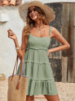 Solid Color Dots Spaghetti Strap Mini Dresses Women Bowknot Leace-up Backless Short Dress Summer Beach Vacation Vestidos Female