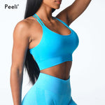 Virtue Seamless Sports Bra Women Backless Gym Crop Top Medium Impact Padded Yoga Bras Strappy Push Up Fitness Brassiere Woman