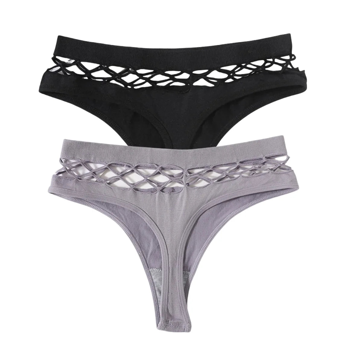 2Pcs/Set Seamless Thongs Panties Women High Rise Underwear Sexy Lingerie Bottoms Female Underpants Hollow G-String Pantys M-L
