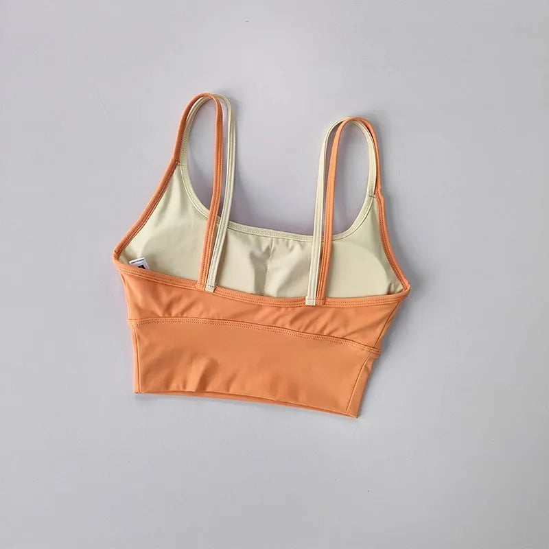 Women's yoga sports bra, shoulder straps with color blocking design, camisole yoga fitness bra
