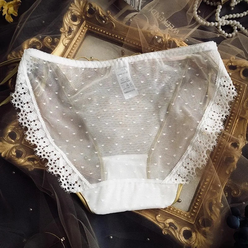 Lace-up Briefs Transparent Lace Panties Women Lingerie Sexy Underwear Low Waist Ropa Mujer Floral Embroidery Lenceria Femenina
