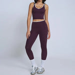 Tight Naked Yoga Shorts Suit Women Double Strap Sports Bra High Waist Flare Leggings Fitness Suit Gym Running Workout Clothes