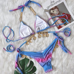 9 Colors New Sexy Bikini Women Rhinestone Shell Pendant Halter Gradient Swimwear Swimsuit Female Beach Bikinis Set Bathing Suit