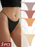 5PCS Seamless Thong Women Invisible Thin Strap Low Waist High Stretch Flexibility Panties Sexy Underwear Ladies Briefs T-back