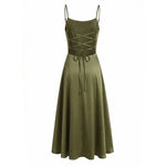 Australian Women's Back-cross-strap Hollow-out Camisole Dress With Chest Pleats Slim-fit Waist And Long Skirt Pure Desire ZJBL