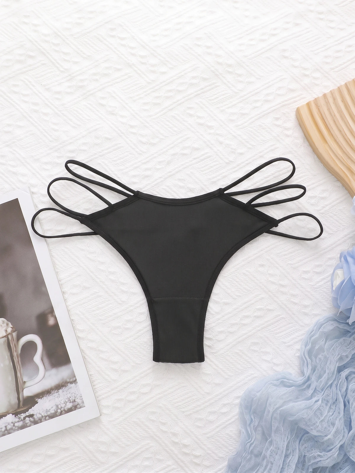 3 Pcs Women Black Thong Panties Sexy Low Rise Letter Elastic Waistband Secret Love Graphic Street Style Lingerie Briefs C967