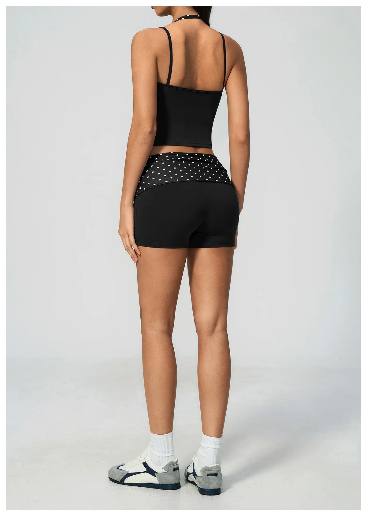 Quick Drying Polka Dot Patchwork Yoga Sets Women Hanging Neck Slim Shockproof Sports Tank Top Gym High Waist Shorts Fitnss Suit