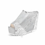 Summer Women Shoes Retro Ethnic High Heels Platform Embroidery slippers Wedge Beach Flip Flops Women Flowers Slides