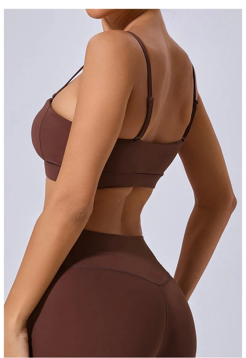 Women Yoga Bra Removable Shoulder Strap Anti-Slip Bra Wrap Chest Dual-Use Sports Yoga Wear Outside Running Fitness Top