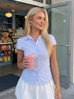 Women's Button Down Shirt Solid Color Short Sleeve Slim Fit Lapel Ruched Tops and Blouses Streetwear 2026 Summer