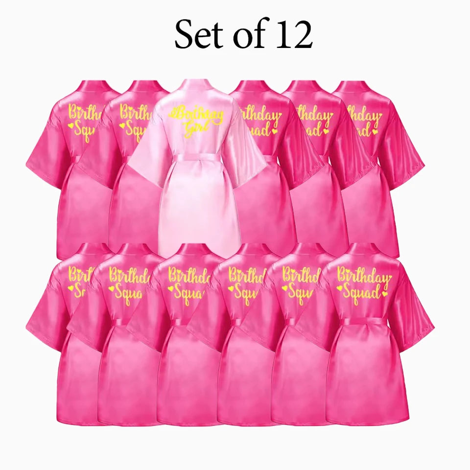 6-12Pcs Spa Girls Party Birthday Squad Robes Girl Kimono Spa Robe Pajama Party Favors Soft Satin Bathrobe for Kid Birthday Decor