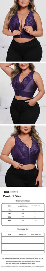 New Arrival Plus Size Sexy Purple Embroidered Lingerie, Plunge Push-up Bra with Front Zip