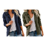 Women Jacket Long Sleeve Lapel Women Jackets Solid Color Coat Outerwear with Multiple Pockets
