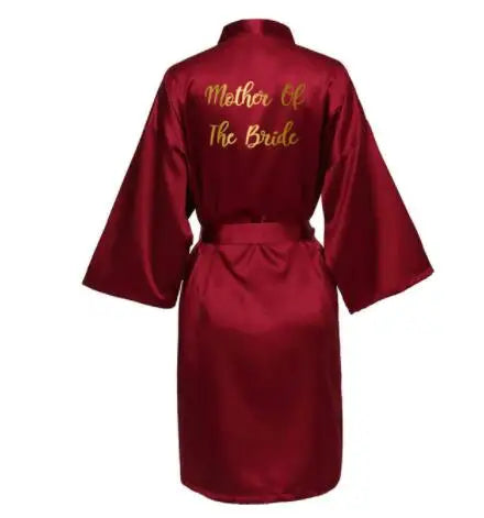 Silk Satin Robe Bride Robe Bridesmaid Robes Women Wedding Robes Bridal Robe Sleepwear Dressing Bathrobe Wine Red Gold Text