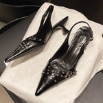 2026 Size 42 Vintage y2k Flowers Black Pointy Toe Slingback Pumps Cross-strap Summer 5cm Kitten Heels White Lady Shoes Women