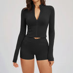 Yoga Suit Women Tracksuit Long-sleeved Jacket Shorts Suit Outfit Gym 2PCS Set Fitness Running Workout Clothes Push Up Sportswear