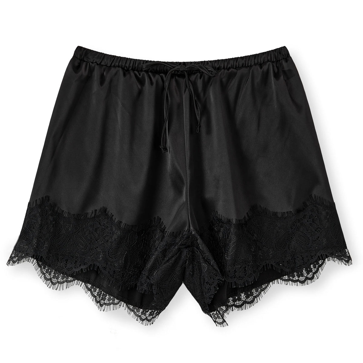 Summer Women's Casual Solid Satin Shorts Loose Fit Stylish Lace Trim Mid Rise Drawstring Shorts Lace Trim Lounge Bottoms