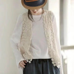 Women Summer Vest Hollow Out Retro Knitted Crochet Sleeveless Loose Open Stitch Thin Cardigan Daily Outwear Coat Top