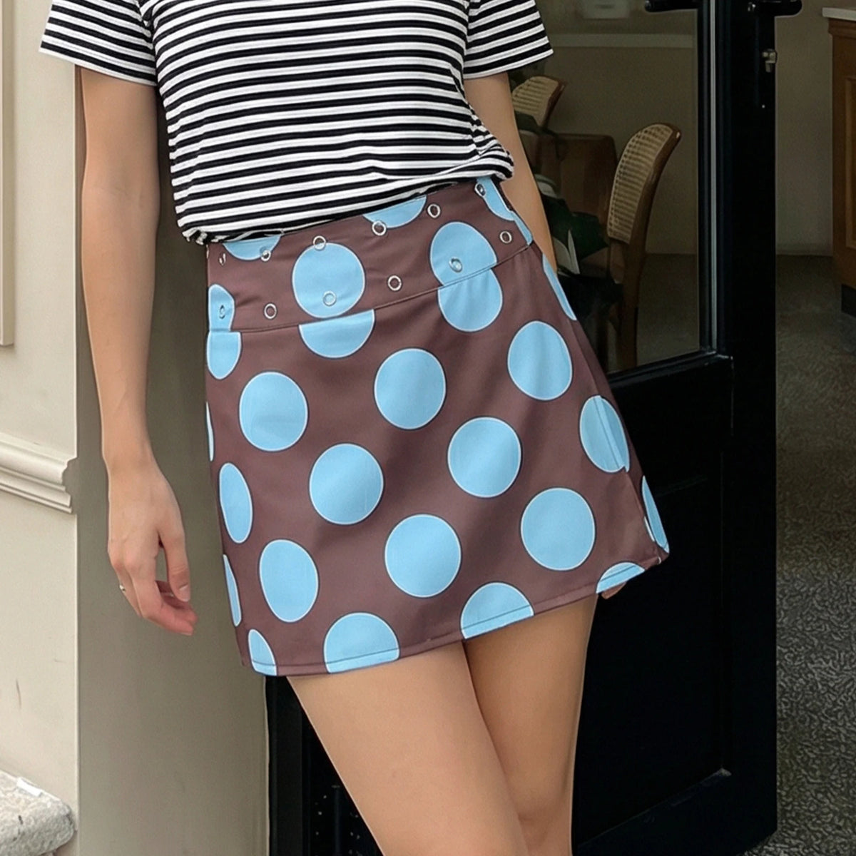 Summer Women Mini Skirts Slim Fit Bodycon Short Skirt Dot Print Irregular Wrap Skirt Fashion Y2K Retro Mini Skirt Streetwear