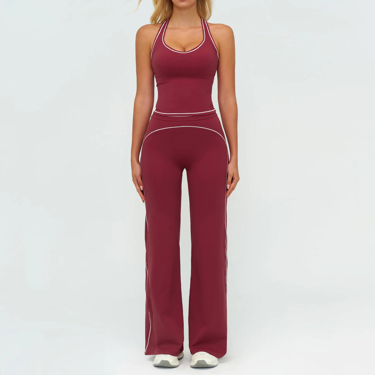 2PCS Yoga Set Gym Clothes Outdoor Sports Outfits Women Tracksuit Gym Fitness Suits Workout Long Sleeved Flared Pants Sportswear