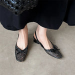 Woven Bow Back Strap Design Sandals Women's Summer New Square Head Shallow Mouth Single Shoe Comfortable Elegant Cool Pumps