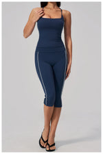 Women's 2 Piece Yoga Set Summer Brushed Color-Block Slim Sports Tank Top High Waist Pants Gym Running Fitness Suits Tracksuit
