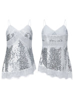 Women Camisoles Solid Color Lace Trim Sequins Spaghetti Strap Tank Tops Summer Fashion Sleeveless Vests Streetwear
