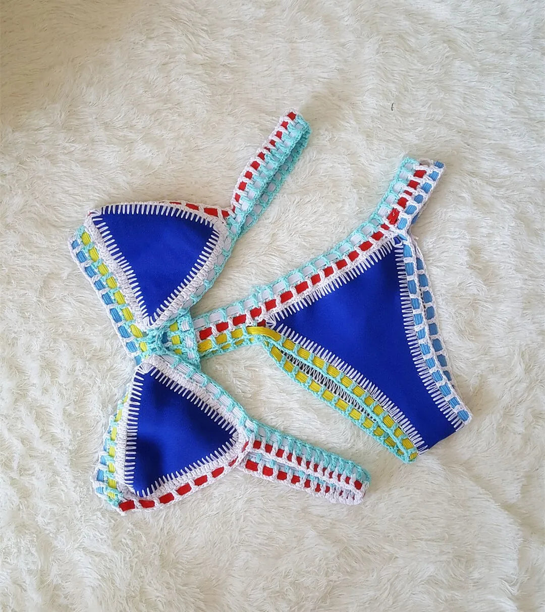 Bikini Crochet 2026 Handmade Knit Patchwork Reversible 2 Piece Swimsuit Women Halter Top Brazilian Bathing Suit Thong Swimwear