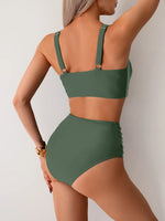Sexy Black Two Piece Swimsuit Women Cross Pleate Push Up Padded Bikini Set Summer Bathing Suit Slim High Waist Swimwear Biquini