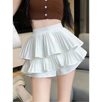 Double-layered Solid Colour High Waist A-line Hundred Mini Cake Skirt Including Safety Trousers Anti-glare Bustier Pleated Skirt