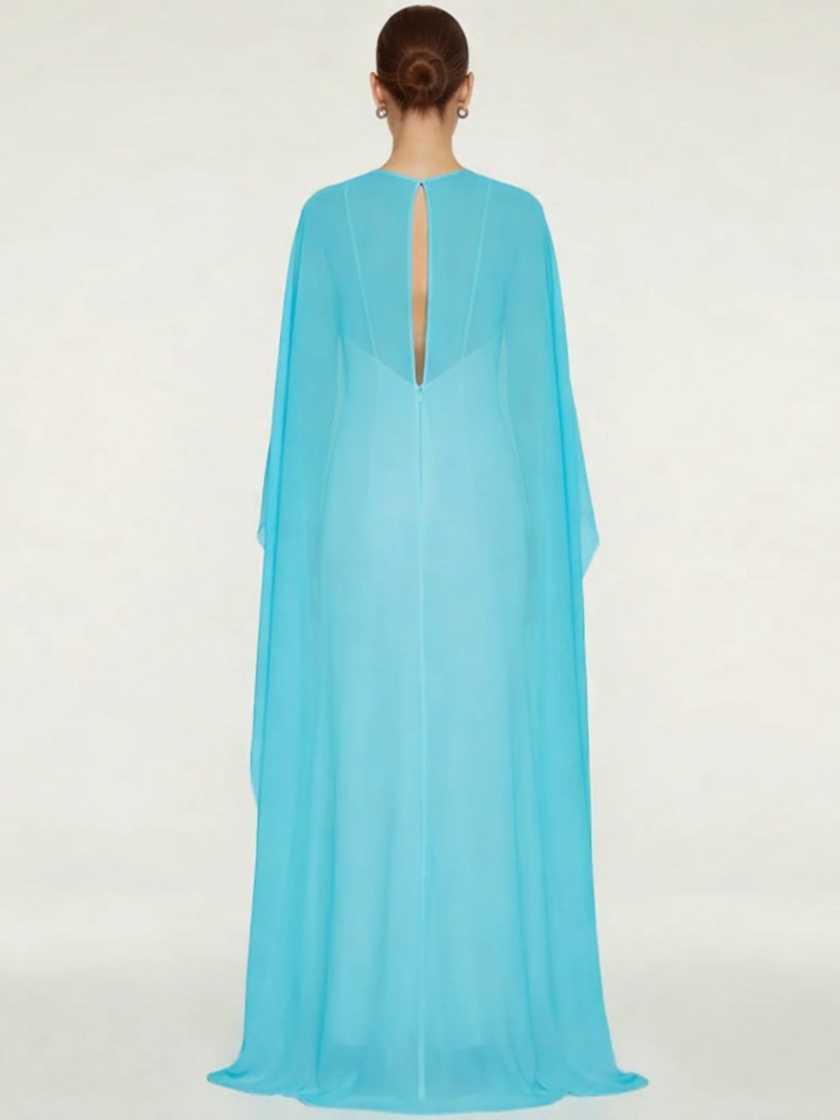Women's Sheer Chiffon Cape Bat Sleeve Floor Length Shawl Elegant Cover Up Tops Party Evening Cape Blouse f
