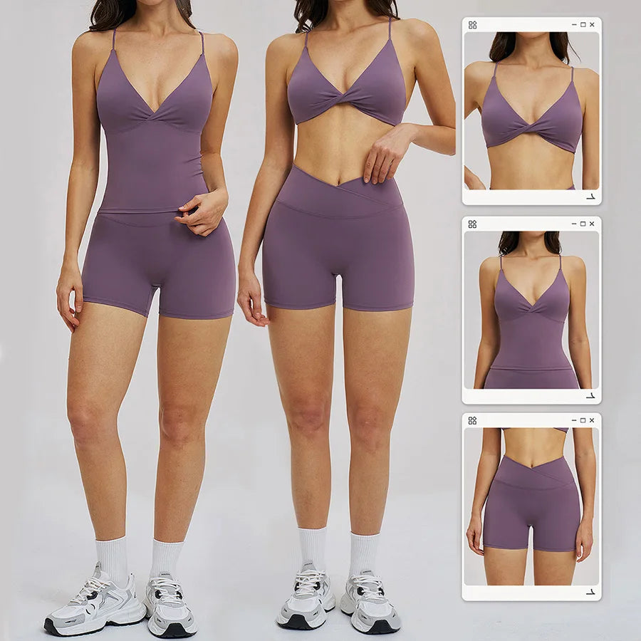 Women 2 Piece Gym Workout Set Female Bra Yoga Shorts Vest Fitness Wear Quick-DrySports Bra Suits Sportswear Tracksuit Outfits