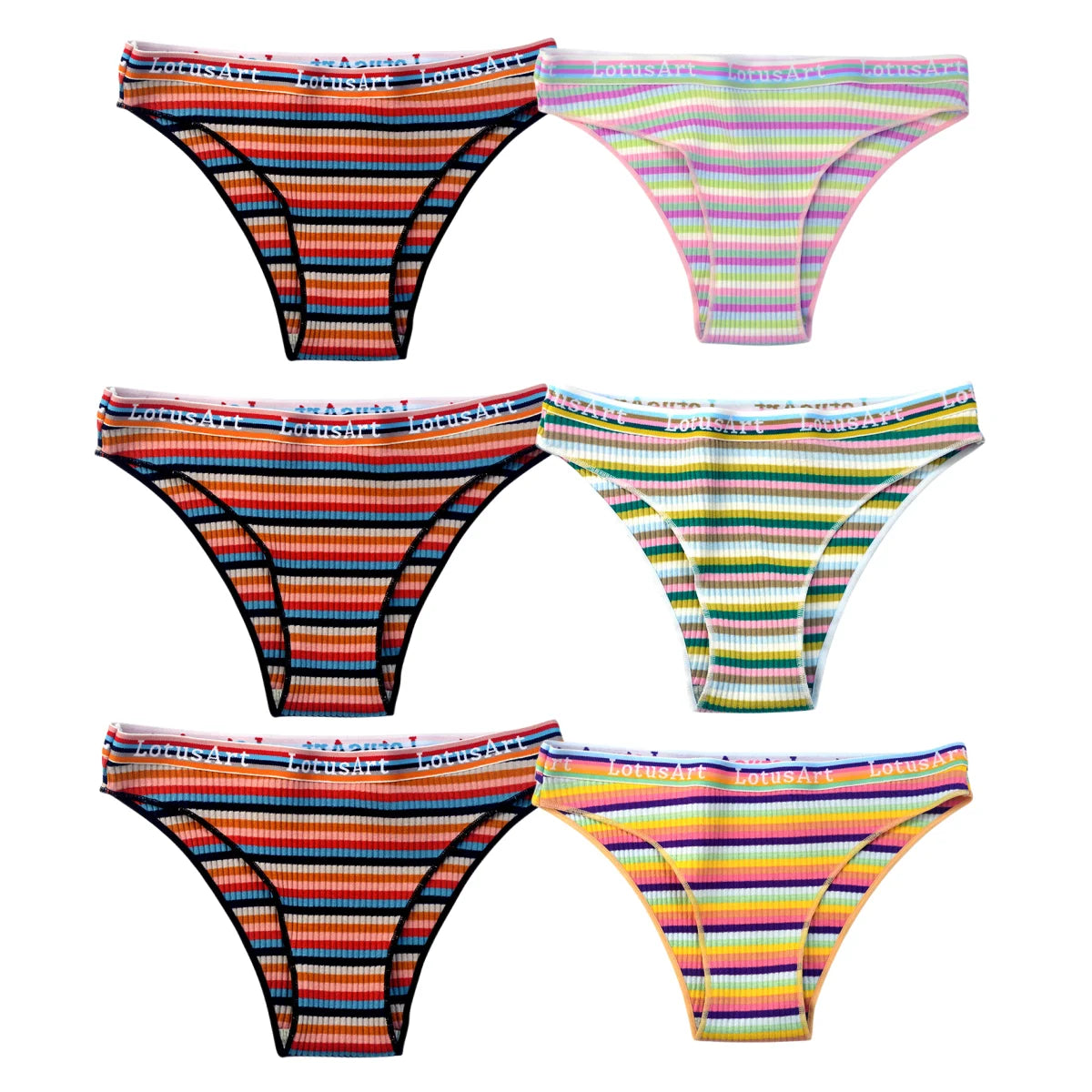 6PCS/Set Cotton Panties For Women Striped Briefs Low Waist Bottoms Female Sports Underpants Seamless Underwear Sexy Lingerie