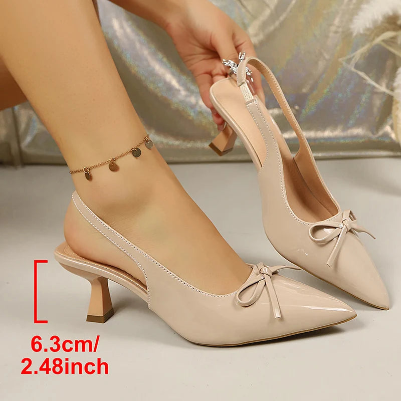 Bow Pointed Toe High Heels Sandals Women Fashion Design Stiletto Heeled Mules Sandals Woman Summer Plus Size 43 Slingback Shoes