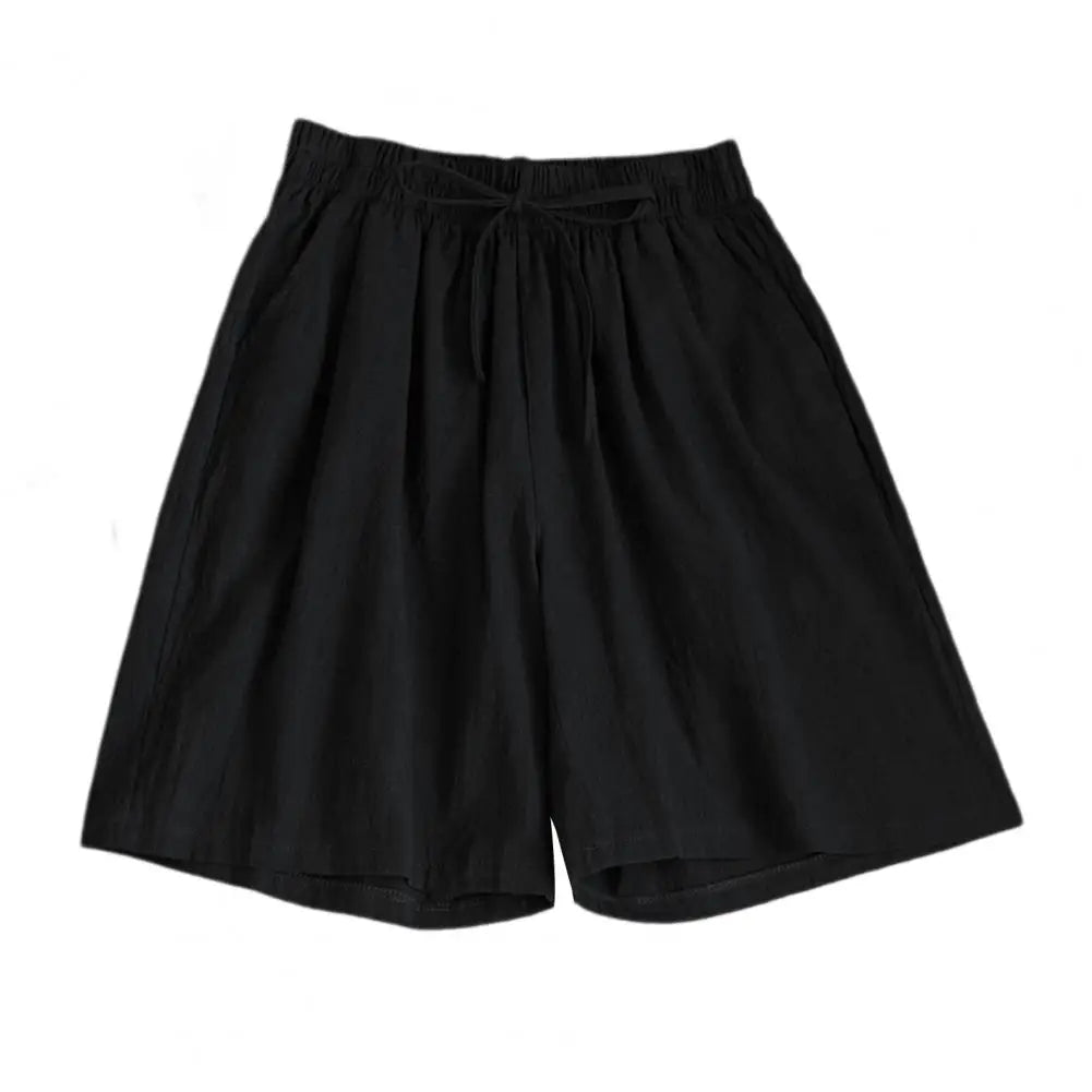 Wide Leg Loose Short Pants Women Summer Casual Shorts Elastic Waist Drawstring Pockets Shorts Solid Color Streetwear