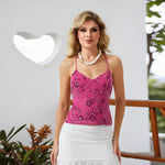 Fashion Chiffon Sleeveless Backless Tops Sexy Deep V-neck Beading Sequin Flower Summer Back Bandage Vest Women Camisole