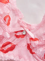 3Pcs/Set Sexy Lip Print Women's Underwear Set Hollow-out Lace Unlined Bra Underwire Push Up Bra Sexy Lingerie Set XS-XL
